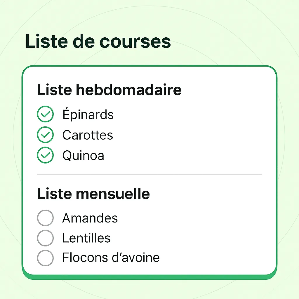 Générez une liste de courses hebdomadaire ou mensuelle depuis votre plan
