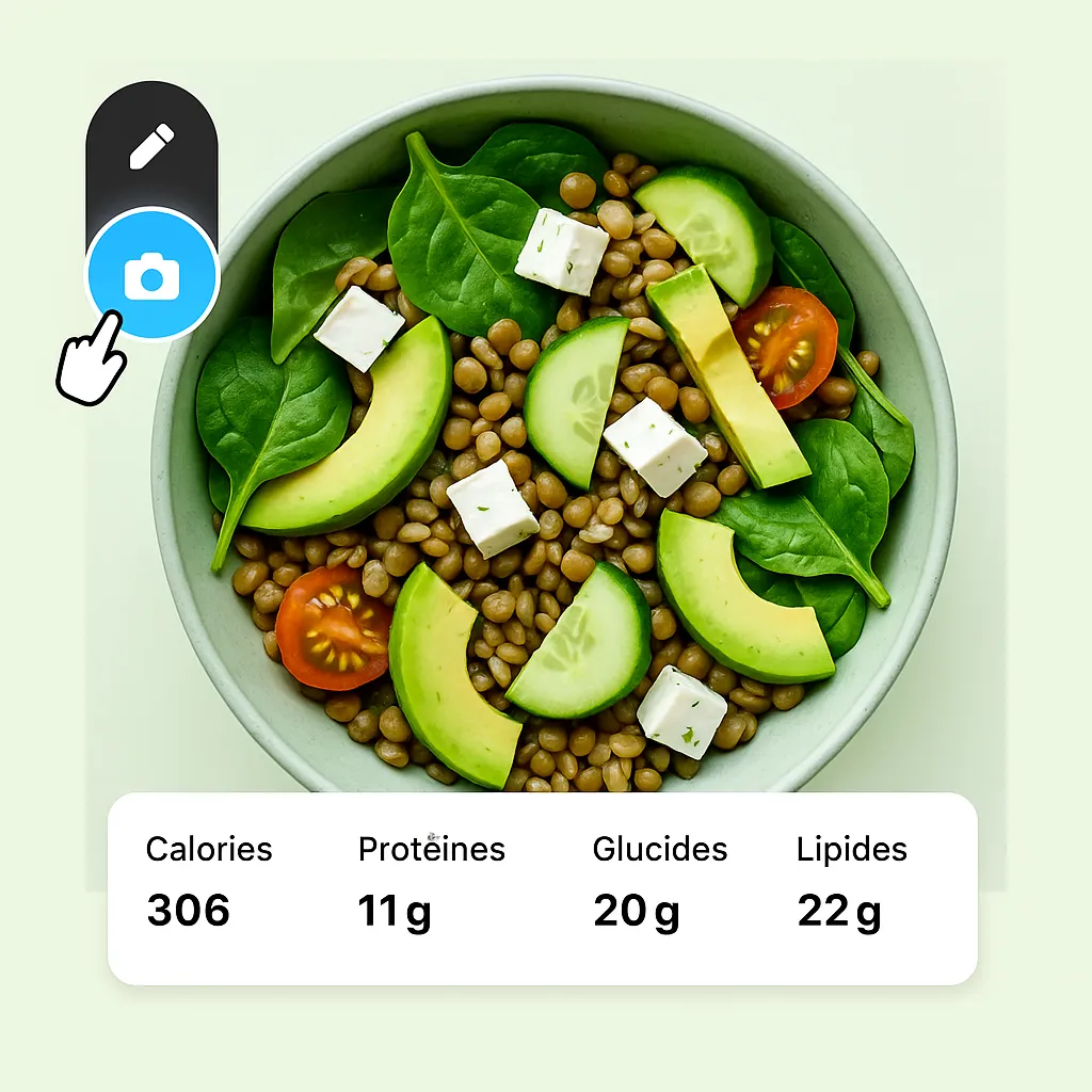 Interface de prise de photo de repas français
