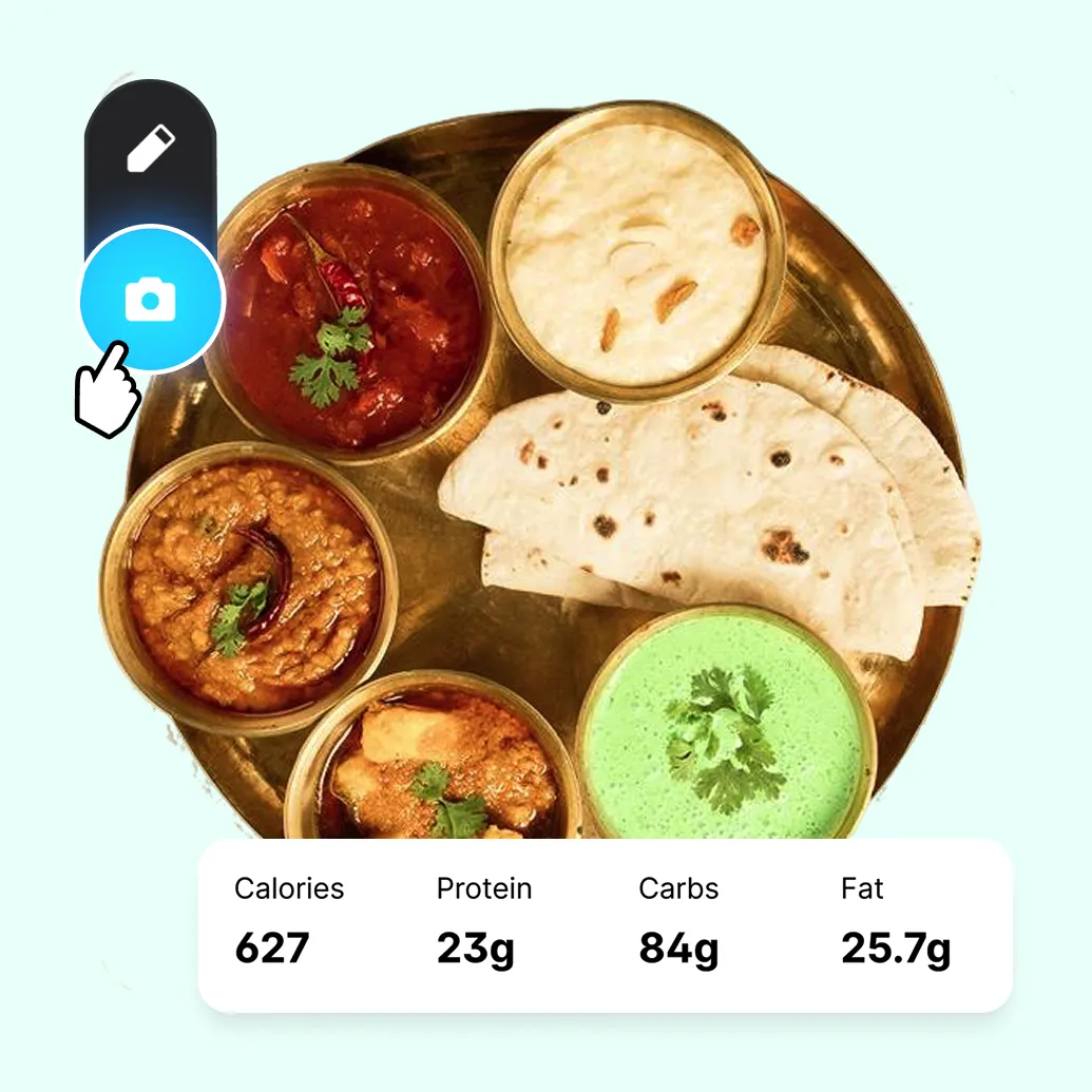 Food capture interface showing Indian meal